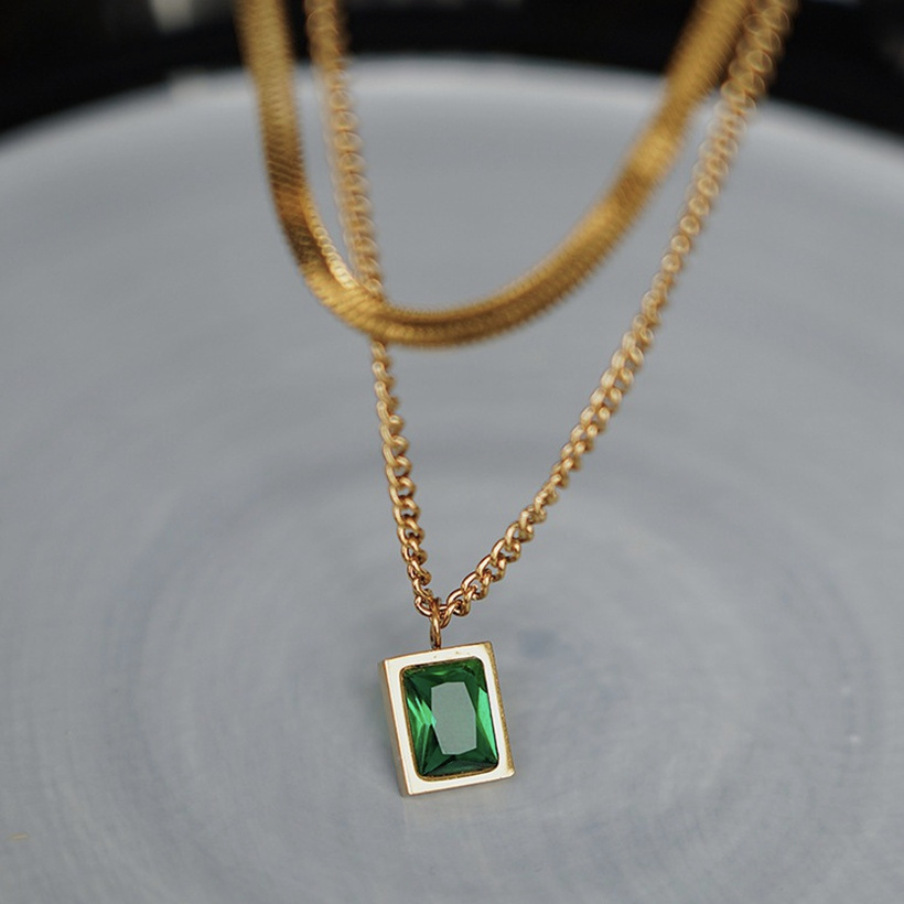 Collier Double Rang & Pierre Verte